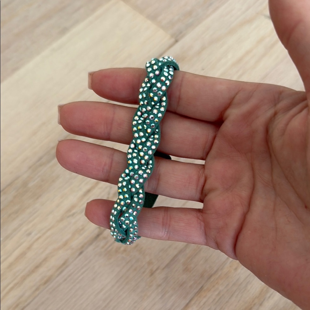 Swarovski Green Braided Bracelet with Rhinestones
